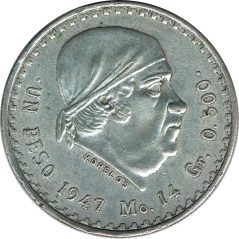 Moneda de plata 1 peso México 1947 Morelos.  - 1