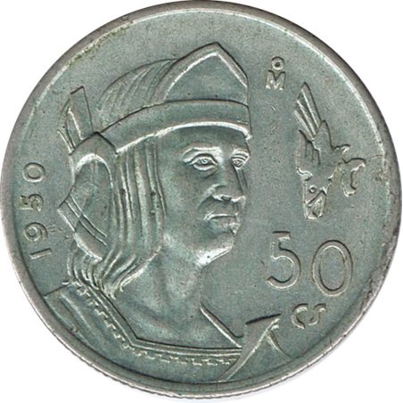Moneda de plata 50 Centavos México 1950 Rey Cuauhtémoc  - 1