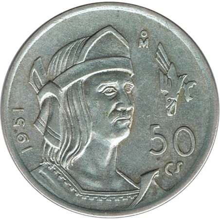 Moneda de plata 50 Centavos México 1951 Rey Cuauhtémoc  - 1