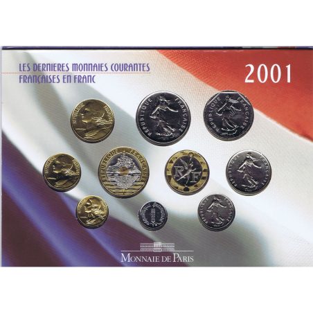Estuche monedas Francia 2001. Última serie de francos.