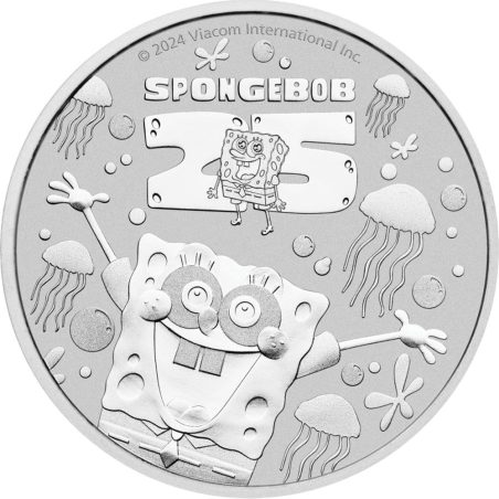 Moneda onza de plata 1$ Tuvalu 2024 Bob Esponja.  - 1