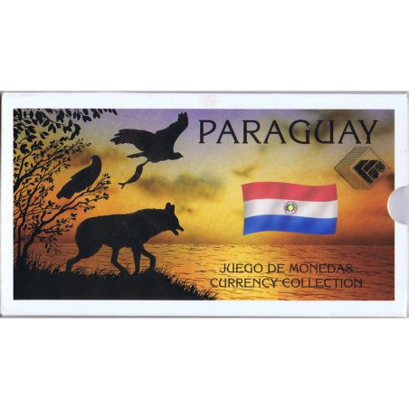 Estuche monedas Paraguay Guraraní. 5 monedas y 1 billete.  - 1