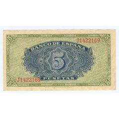 (1940/09/04) Madrid. 5 Pesetas. EBC. Serie J1422169