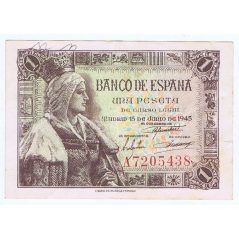 (1945/06/15) Madrid. 1 Peseta. MBC. Serie A7205438  - 1