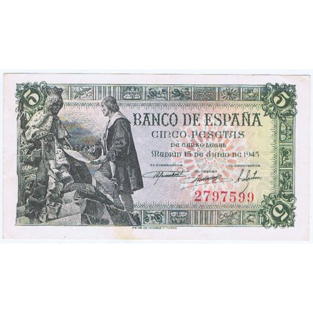 (1945/06/15) Madrid. 5 Pesetas. EBC. Sin Serie 2797599  - 1