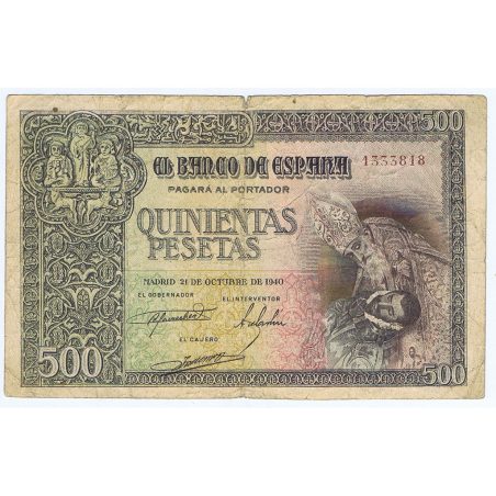 (1940/10/21) Madrid. 500 Pesetas. BC. Serie 1333818