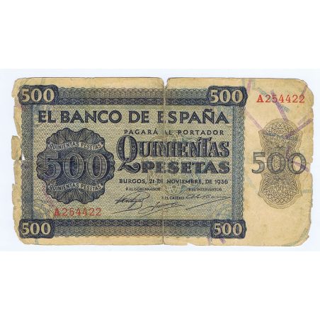 (1936/11/21) Burgos. 500 Pesetas. BC. Serie A254422