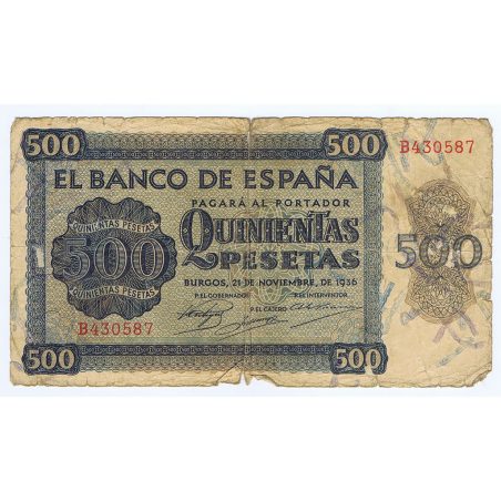 (1936/11/21) Burgos. 500 Pesetas. BC. Serie B430587  - 1