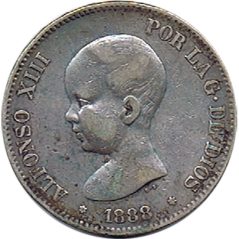 5 Pesetas Plata 1888 *88 Alfonso XIII MP M.  - 1