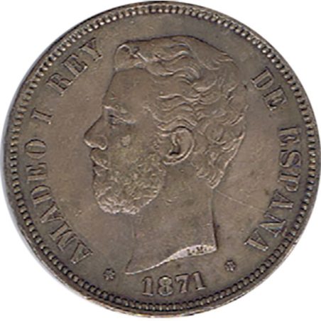 5 Pesetas Plata 1871 *71 Amadeo I SD M.