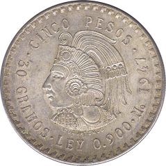 Moneda de plata México 5 pesos 1947  - 1