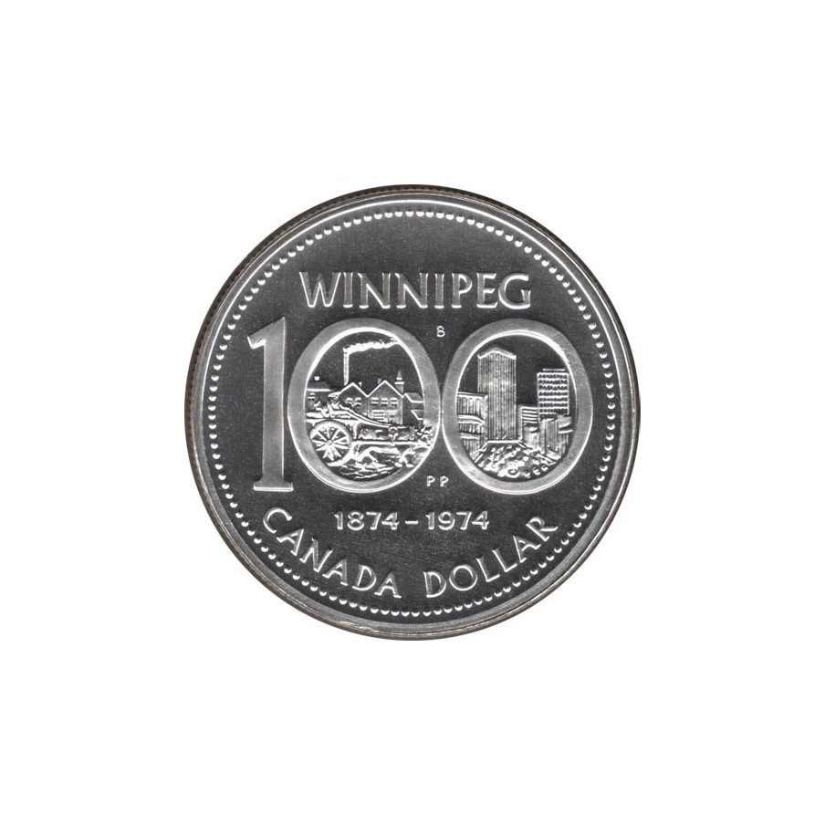 Canada 1$ 1974 100 Aniversario Winnipeg 1874-1974 Plata. Estuche