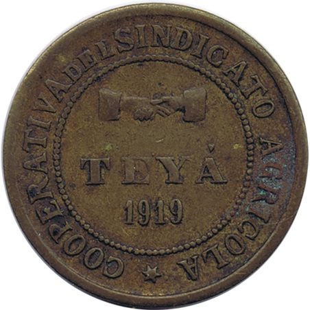 Moneda 5 Céntimos 1919 Cooperativa Agrícola Teyá