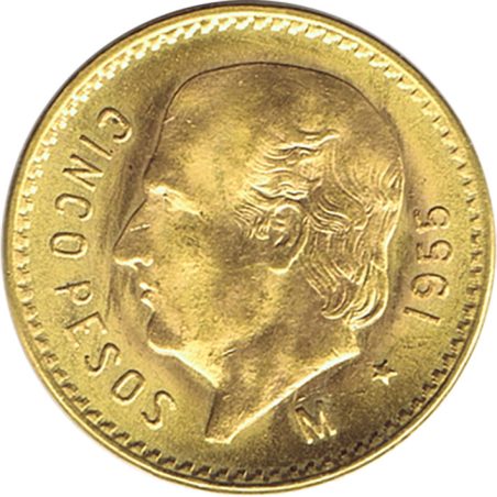 Moneda de oro 5 Pesos México 1955 Hidalgo  - 1