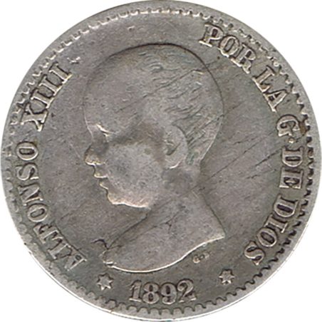 50 céntimos Plata 1892  Alfonso XIII PG M.  - 1