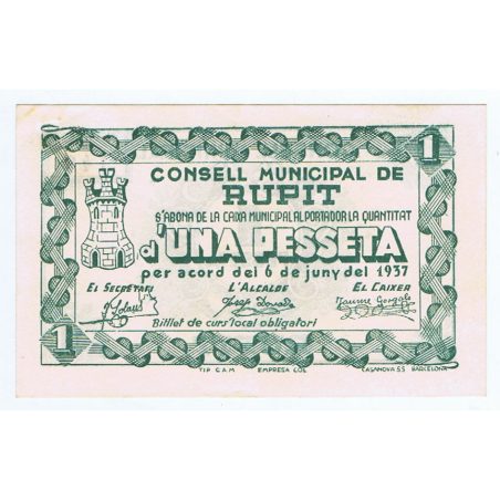 (1937/06/06) 1 Pesseta Consell Municipal de Rupit. SC  - 1