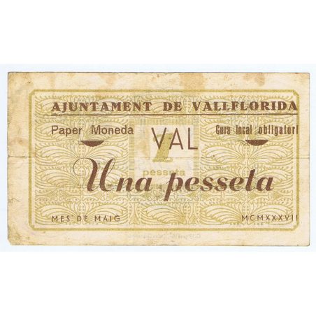 (1937) Val 1 Pesseta Ajuntament de Vallflorida.  - 1