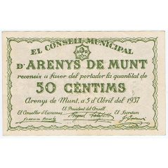 (1937/04/05) 50 Céntims Consell Municipal Arenys de Munt.  - 1