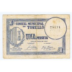 (1937) 1 pesseta Consell Municipal Torelló.  - 1