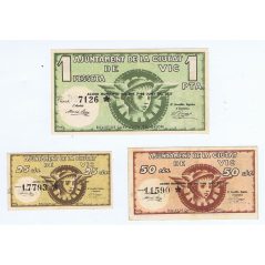 (1937/06/07) 3 billetes Ajuntament de la Ciutat de Vic.  - 1