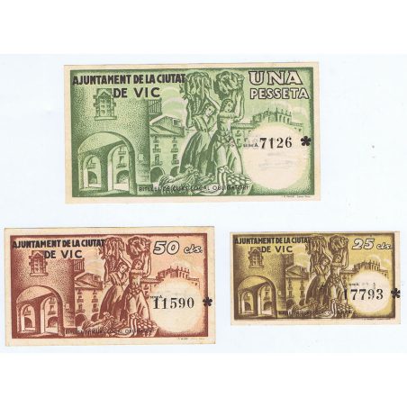 (1937/06/07) 3 billetes Ajuntament de la Ciutat de Vic.