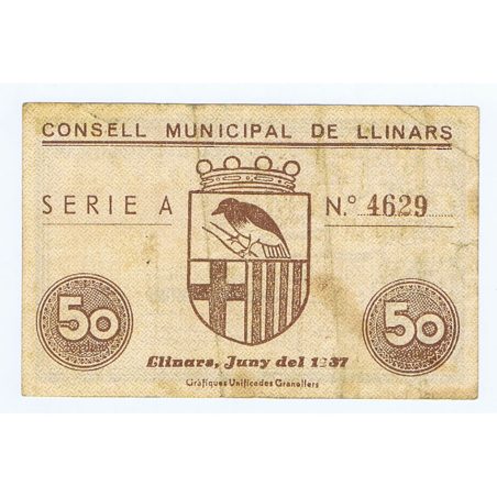 (1937) 50 céntims Consell Municipal Llinars.