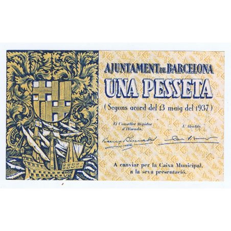 (1937/05/13) 1 Pesseta Ajuntament de Barcelona. Serie A  - 1