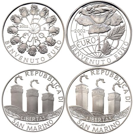 San Marino 5 y 10 Euros 2002 Bienvenido Euro. Plata Proof