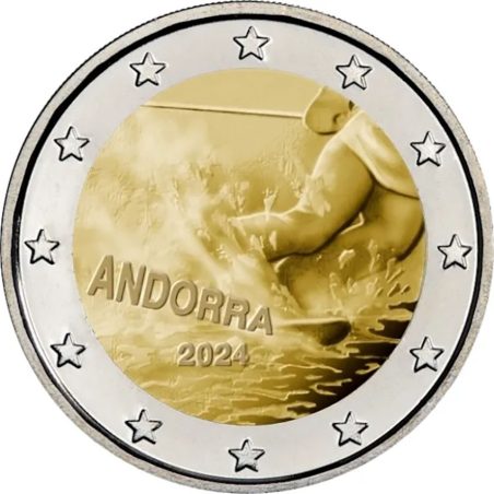 moneda conmemorativa 2 euros Andorra 2024 100 años esquí