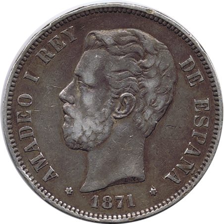 5 Pesetas Plata 1871 *71 Amadeo I SD M.