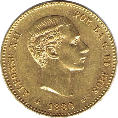 Moneda de oro 25 Pesetas 1880*80 Alfonso XII MSM