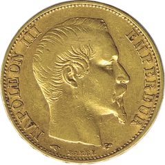 Moneda de oro 20 Francs 1857 A Napoleón III.  - 2