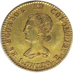 Moneda de oro 1 Escudo 1835 Quito Ecuador.  - 1