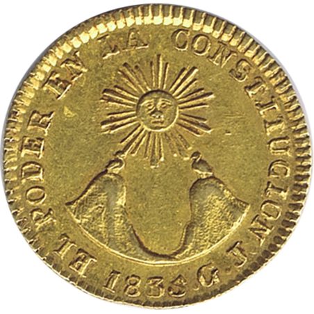 Moneda de oro 1 Escudo 1835 Quito Ecuador.