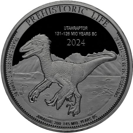 Moneda onza de plata 20 Francs Congo Utahraptor 2024.