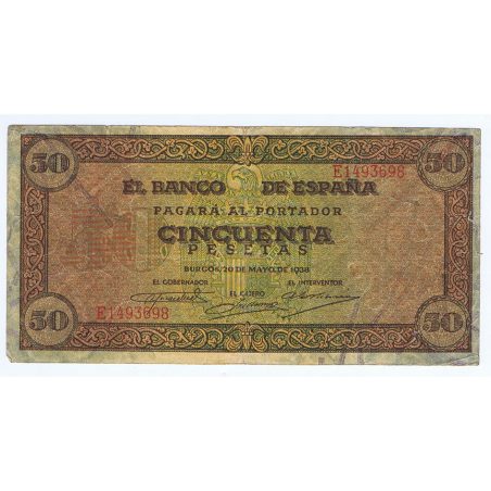 (1938/05/20) Burgos. 50 Pesetas. MBC. Serie E1493698  - 1