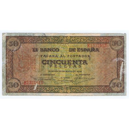 (1938/05/20) Burgos. 50 Pesetas. MBC-. Serie E1321613  - 1