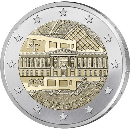 moneda conmemorativa 2 euros Francia 2025 Louvre. 4 coincards