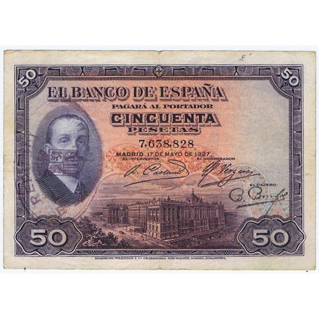 (1927/05/17) Madrid 50 Pesetas MBC con Resello. Serie 7638828  - 1