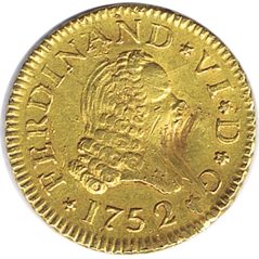 Moneda de oro 1/2 Escudo Moneda de España 1/2 Escudo Fernando VI 1752 Madrid JB. Oro.  - 1