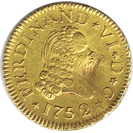 Moneda de oro 1/2 Escudo Moneda de España 1/2 Escudo Fernando VI 1752 Madrid JB. Oro.  - 1