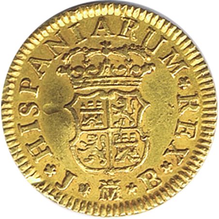 Moneda de oro España 1/2 Escudo Fernando VI 1752 Madrid JB.