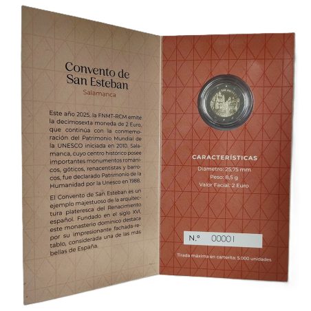 Cartera oficial euroset 2 Euros España 2025 Salamanca. Proof