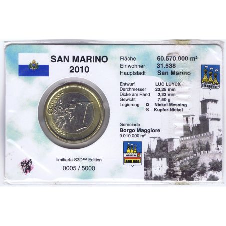 Coincard San Marino moneda 1 euro 2010.