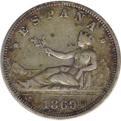 2 Pesetas Plata 1869 *69 Gobierno Provisional.  - 1