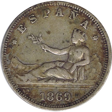 2 Pesetas Plata 1869 *69 Gobierno Provisional.  - 1