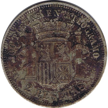 2 Pesetas Plata 1869 *69 Gobierno Provisional.