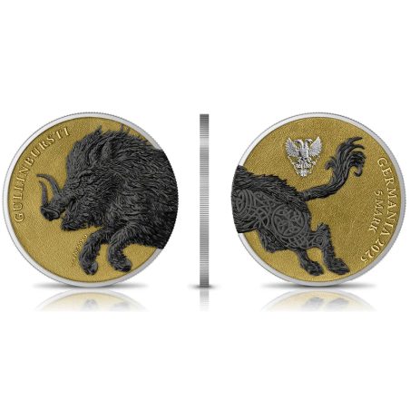 Monedas onza de plata Alemania 5 Mark 2025 Gullinbursti. 2 monedas