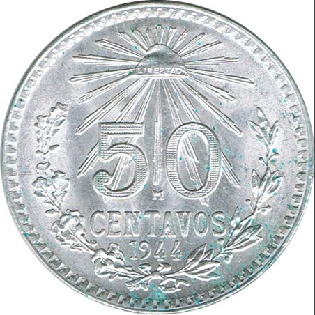 Moneda de plata 1 peso Mexico 1944.  - 1