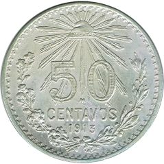 Moneda de plata 50 Centavos México 1913.  - 1